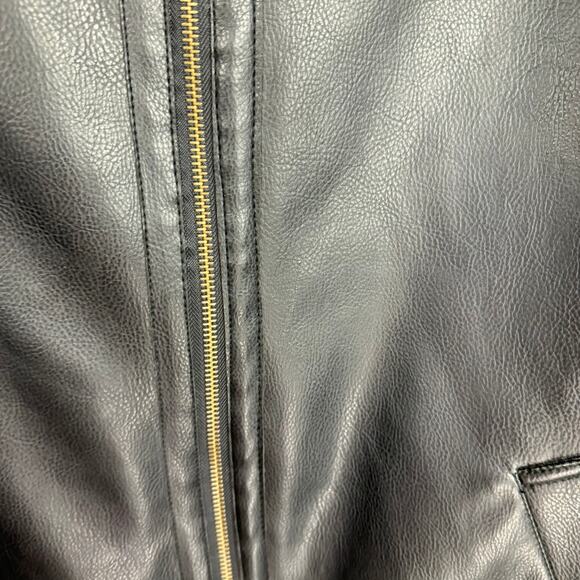 Miletta Black Cream Vegan Faux Leather Fur Trim Lined Zip Bomber Jacket Sz XL - Picture 13 of 15